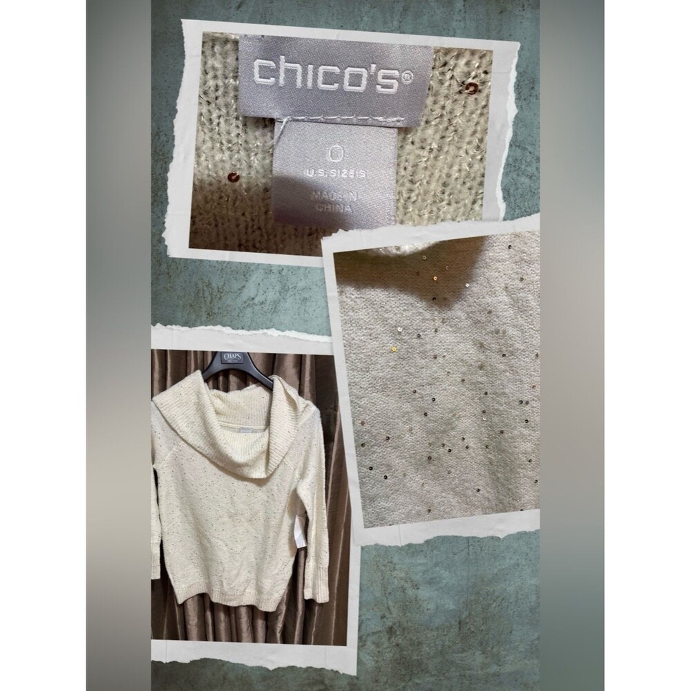 Chico's Cream Speckled Cowl Neck Sweater #1959